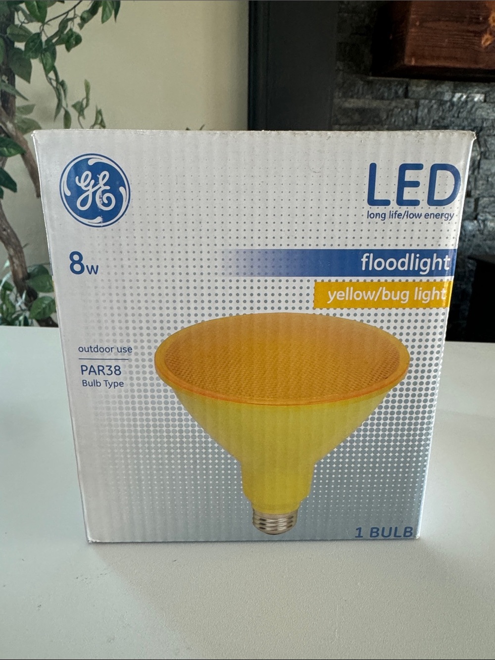 GE LED 8W Yellow Floodlight + Bug Outdoor Light PAR38 Bulb Outdoor Use
